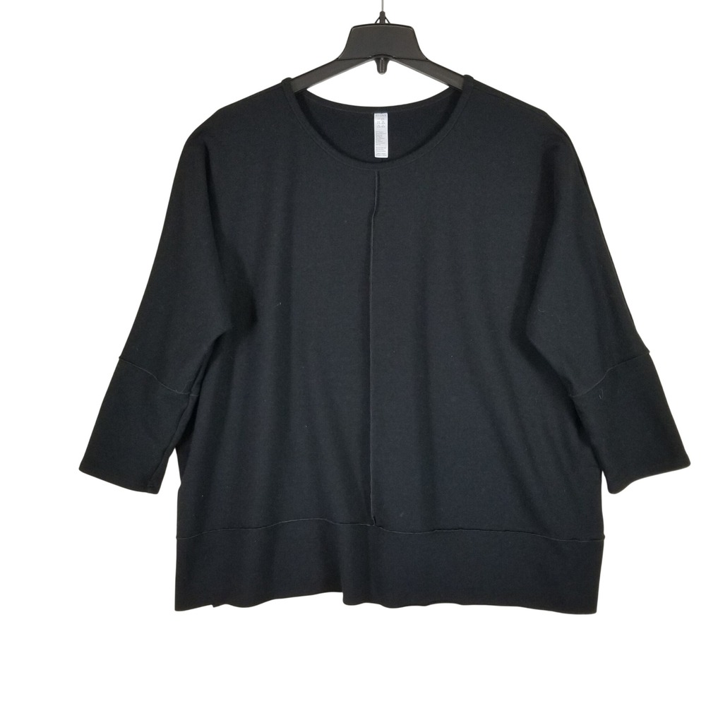 Spanx AirEssentials Sweatshirt Women 2X Black 3/4 Sleeve Seam Detail Relaxed Fit